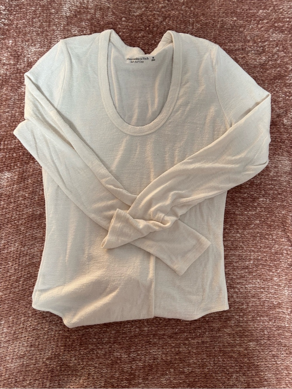 Abercrombie & Fitch Women's Cream Long-Sleeve Scoop Neck Bodysuit